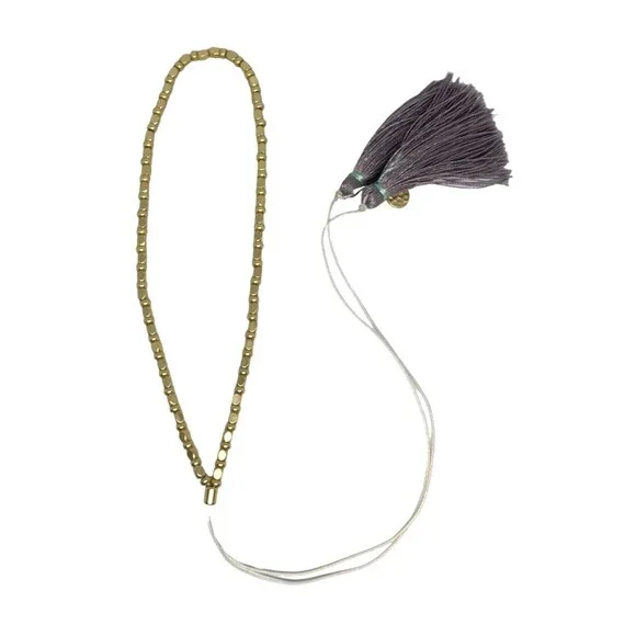 Fairy Whimsy necklace choker Gold tone beads purple tassel accent bolo style - Picture 7 of 9